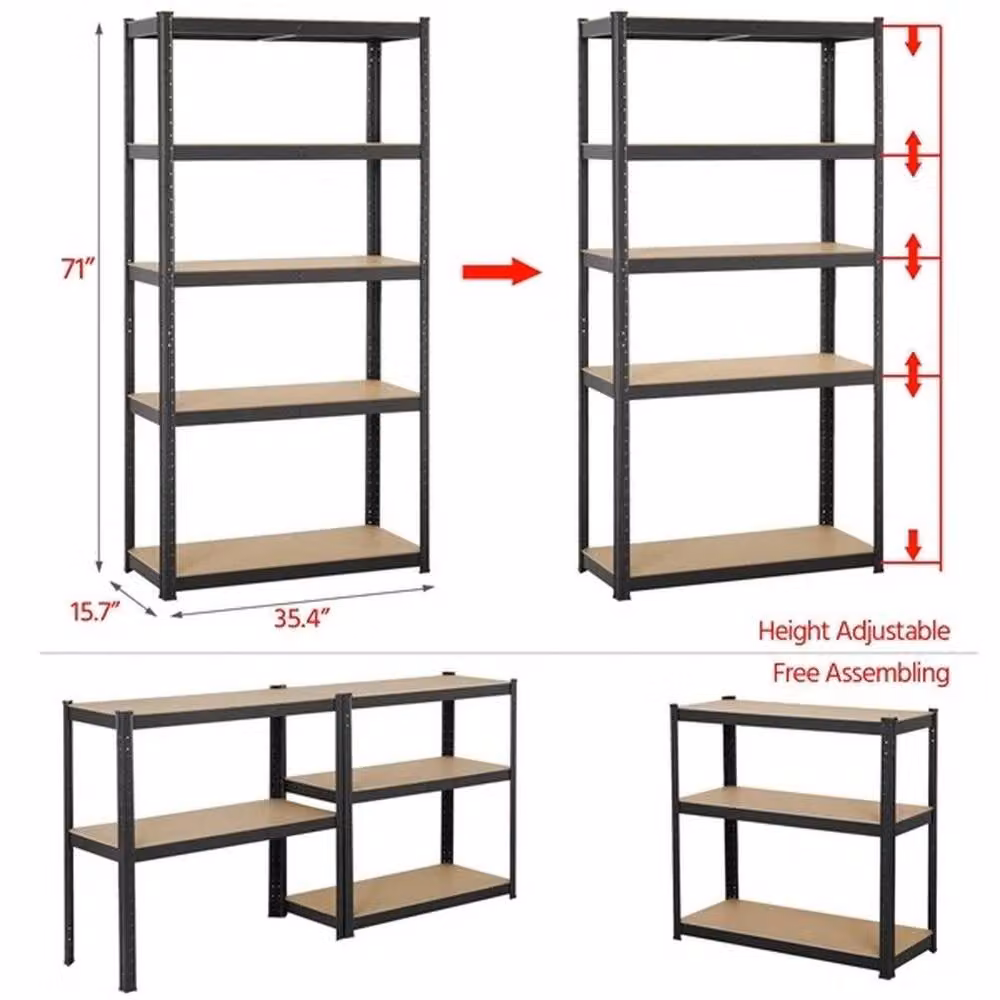 KORVIXA 5 Tier Heavy Duty Metal and MDF Storage Shelving Unit in Black – 3