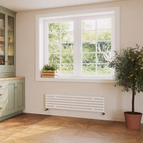 UK Radiators Omeara Axis White Elliptical Tube Horizontal Designer Radiator W: 140 cm, H: 34.8 cm – 2
