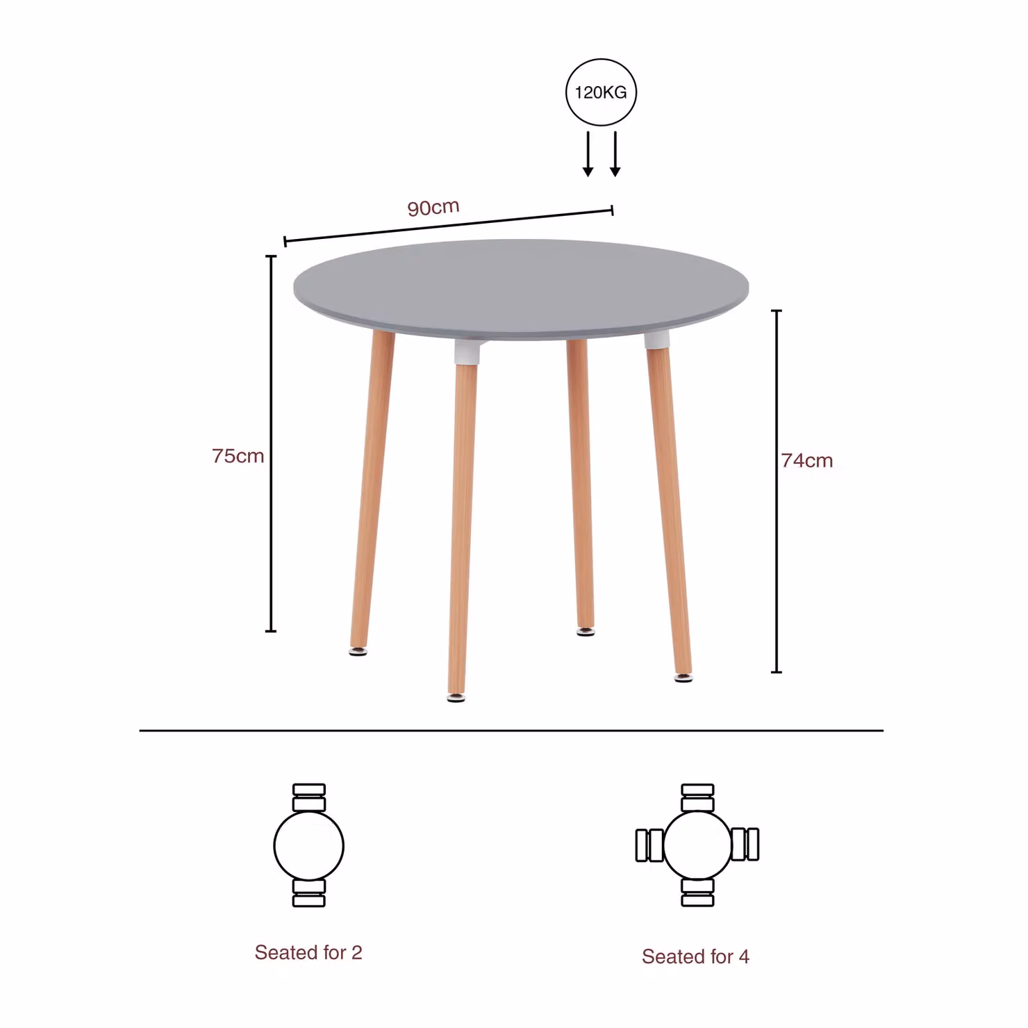 Vida Designs Batley Round 4 Seater Dining Table in Grey with Solid Beech Wood – 2