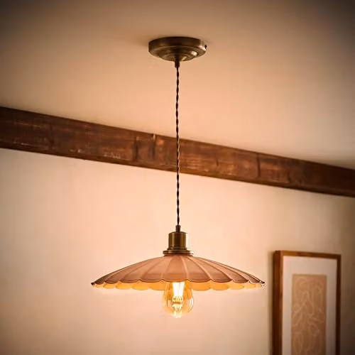 ValueLights Holborn Scallop Pendant Ceiling Light in Dusky Pink and Gold/Brass, W/D/H: 34.5 x 34.5 x 117 cm – 2
