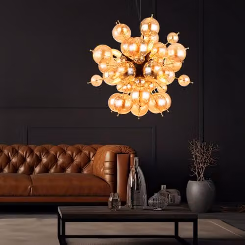 Globo Lighting Udo Globe Pendant Light with Amber Glass Spheres in Black and Gold/Brass, Diameter: 55 cm – 2