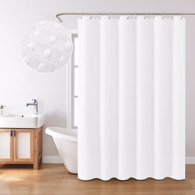 INHOUSOLU White Waffle Weave Polyester Shower Curtain with Weighted Hem and Eyelets