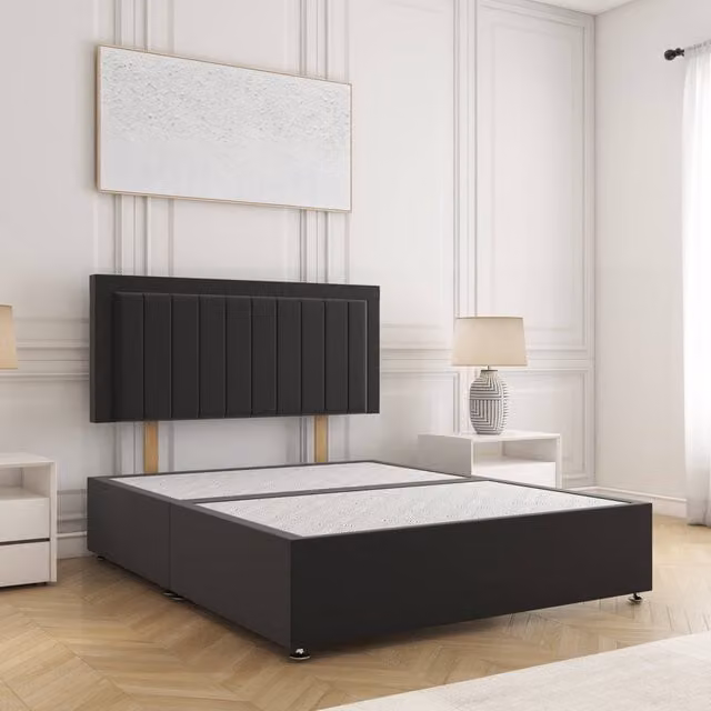 BSSPOKE Zarah Small Double Divan Bed Set with 24 inch Plush Velvet Headboard in Black, W/D/H: 120 x 200 cm