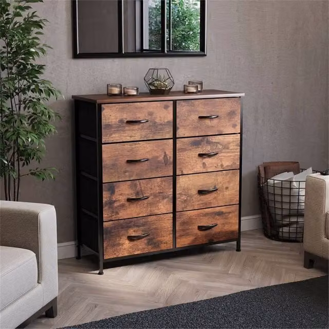 SPETLEK Brown Fabric and Metal 8-Drawer Storage Chest of Drawers – 1