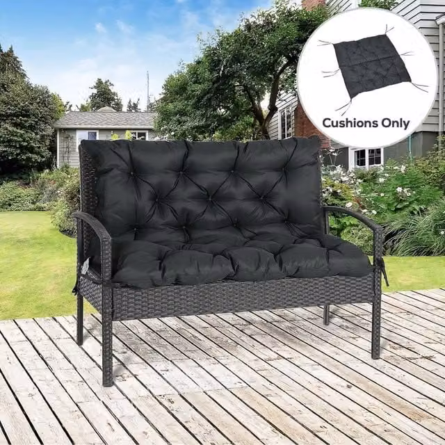 EONLION Black 2 Seater Outdoor Garden Bench Cushion, Width: 100 cm – 1