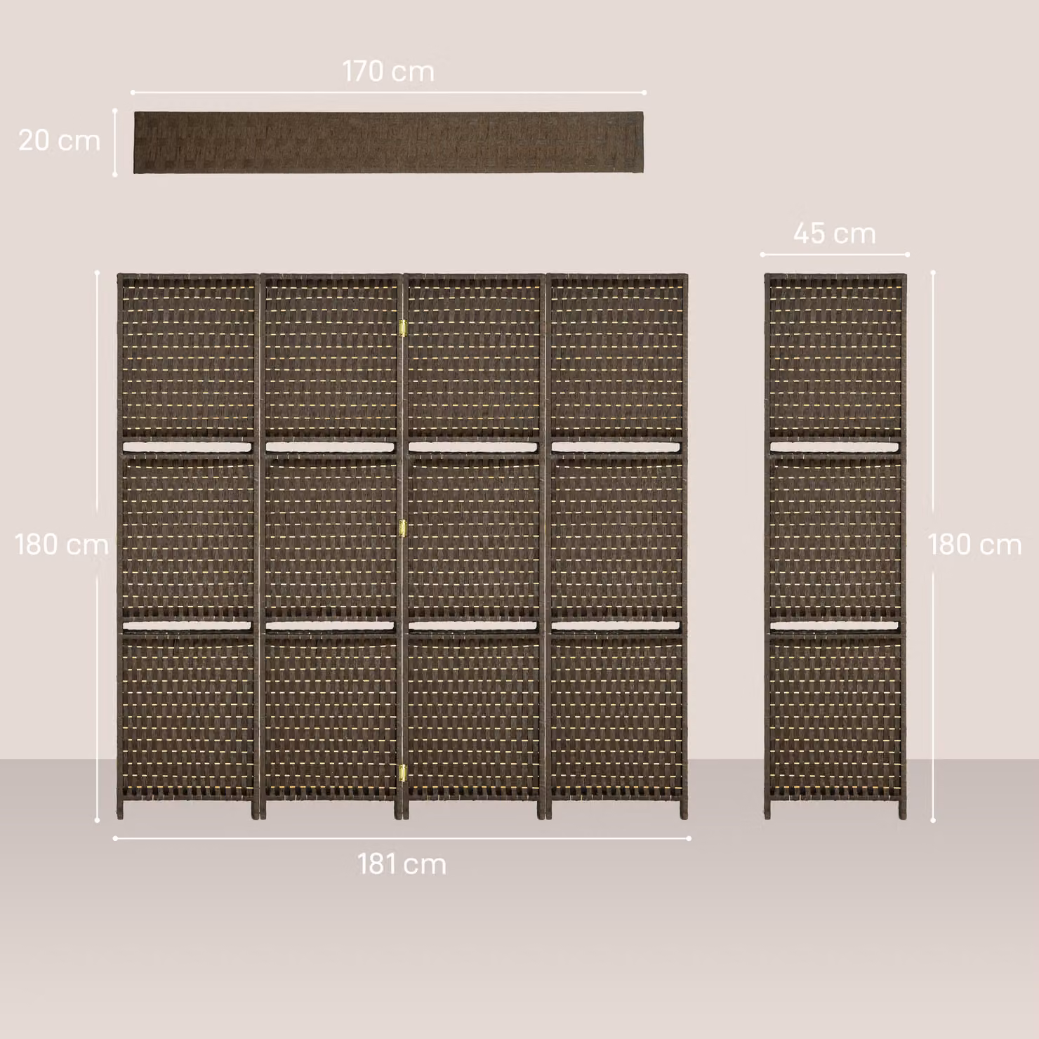 HOMCOM 4-Panel Wave Fibre Room Divider with Shelves, Freestanding Folding Privacy Screen in Brown – 3