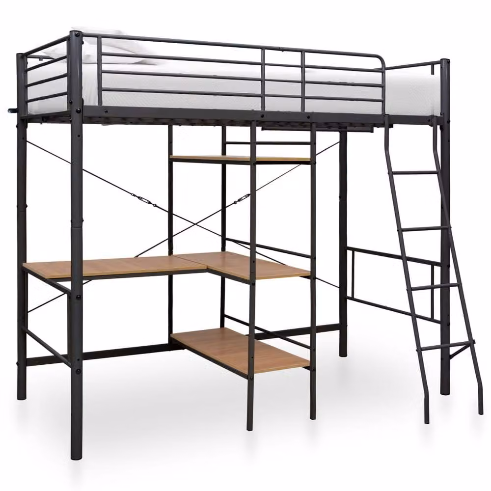 Berkfield Home Elegant Bunk Bed with Table, Grey Metal, W: 90 cm, D: 200 cm, H: 186 cm – 2