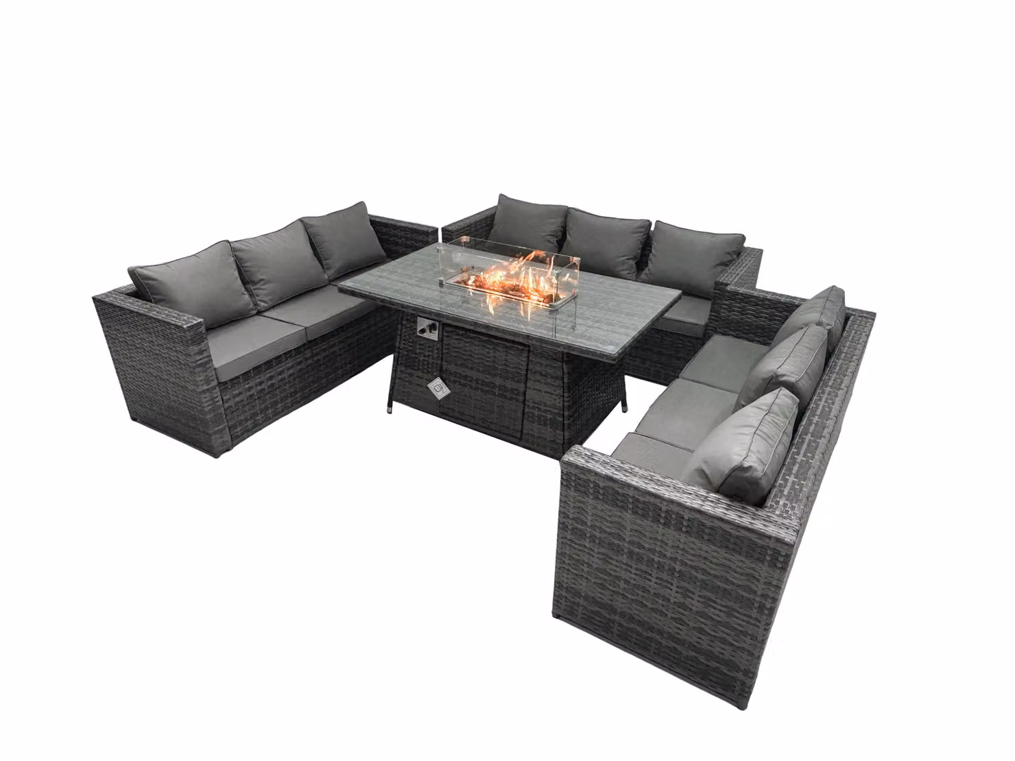 Fimous 9 Seater U-Shape Outdoor Rattan Lounge Sofa Set with Gas Firepit and Dining Table in Dark Grey – 2