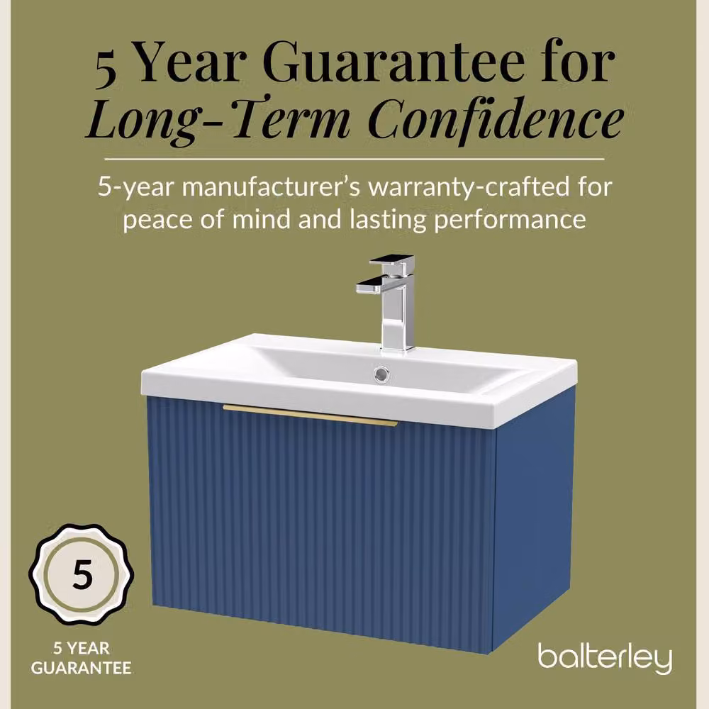 Balterley Fluted Front Wall Hung 1 Drawer Vanity Basin Unit, Satin Blue, Width: 60 cm – 4