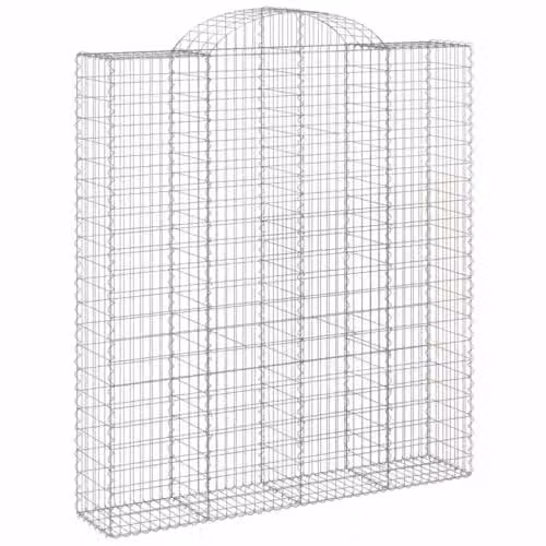vidaXL Arched Gabion Baskets, 9 Piece Set, Silver Galvanised Steel, W: 200 cm, D: 50 cm, H: 220/240 cm