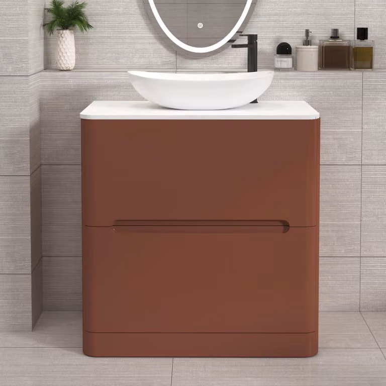 Royal Bathrooms Venice 800mm Terracotta Clay Floor Standing 2 Drawer Vanity Unit with Plain White Worktop and Cesar Basin