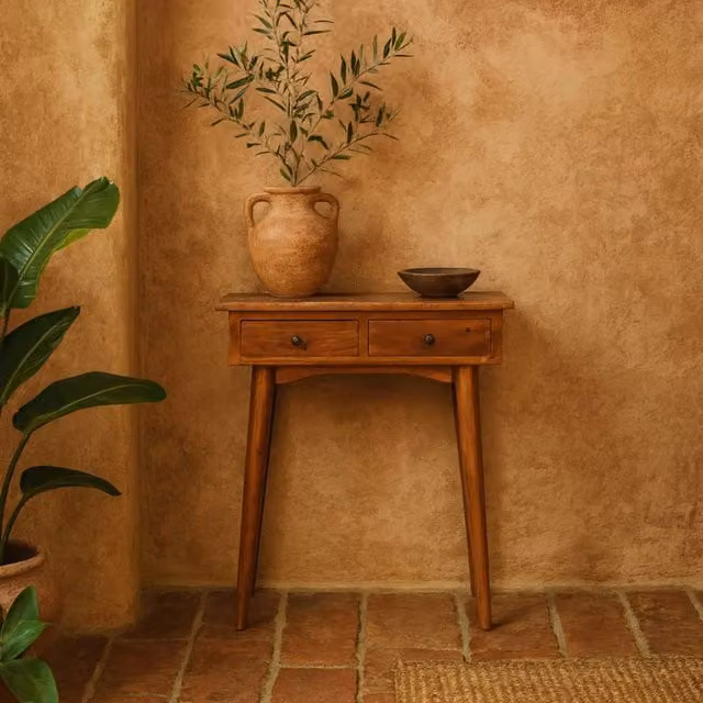 Wyld Haus Olbia Mini Console Table in Brown Mango Wood with 2 Drawers W/D/H: 78 x 30 x 30 cm