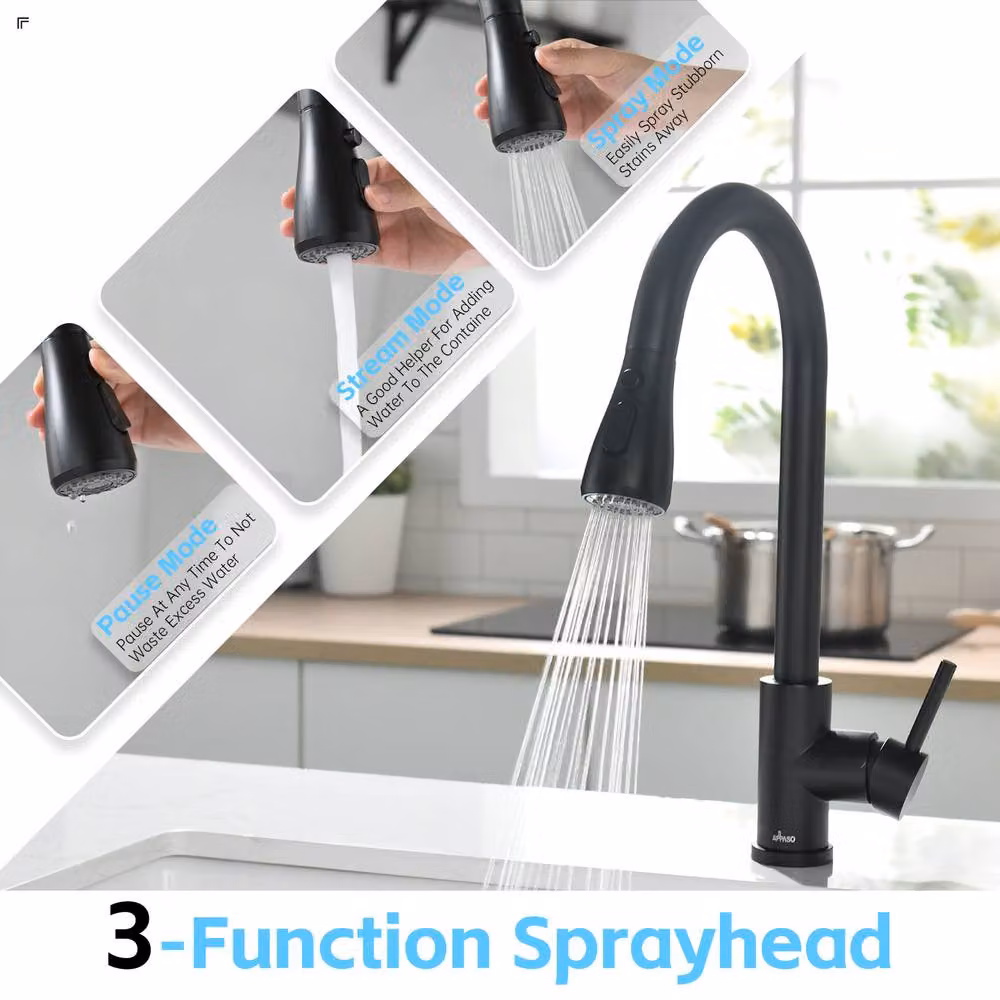 Appaso Matte Black Stainless Steel Kitchen Faucet with Pull Out Spray Function – 4