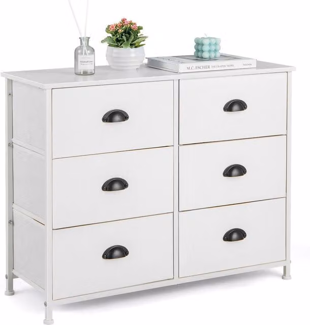 Costway 6 Drawer Fabric and Metal Storage Chest of Drawers in White
