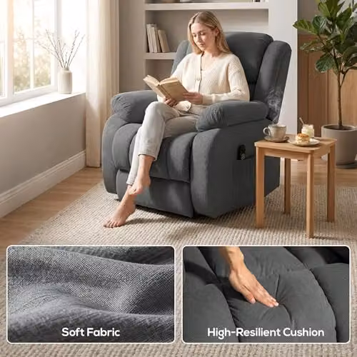 HOMCOM Grey Velvet Recliner Armchair with Powered Lift Assist, Heat and Vibration Massage – 6