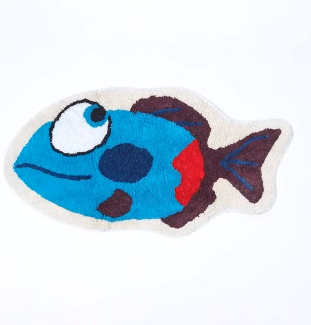 Homescapes Hand-Tufted Cotton Animal Childrens Rug in Blue and Multicolour