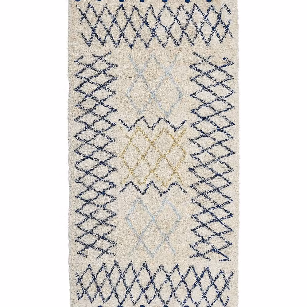 Wyld and Coco Beige and Blue Cotton Geometric Hand Tufted Rug with Fringes W: 80 cm, L: 150 cm – 2