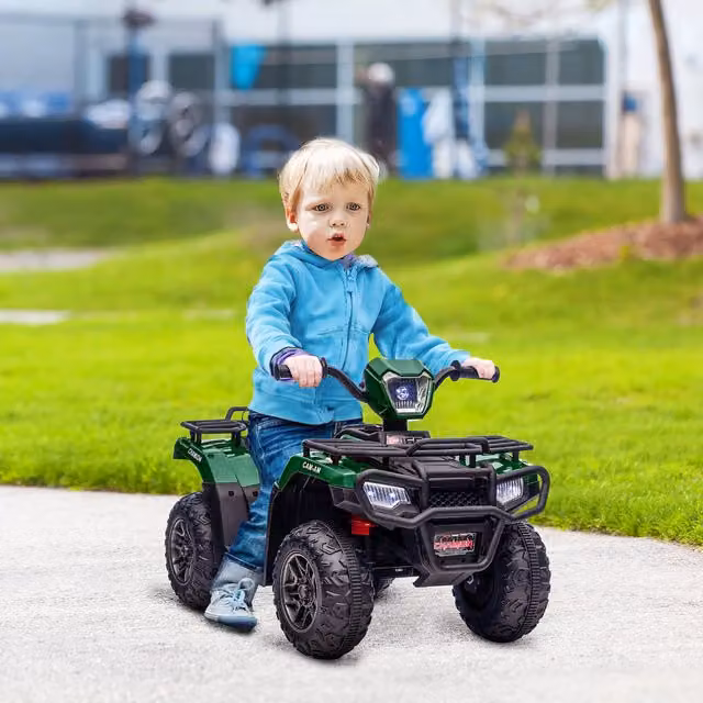 HOMCOM 12V Electric Ride-On Quad Bike for Kids with Light and Sound, Green