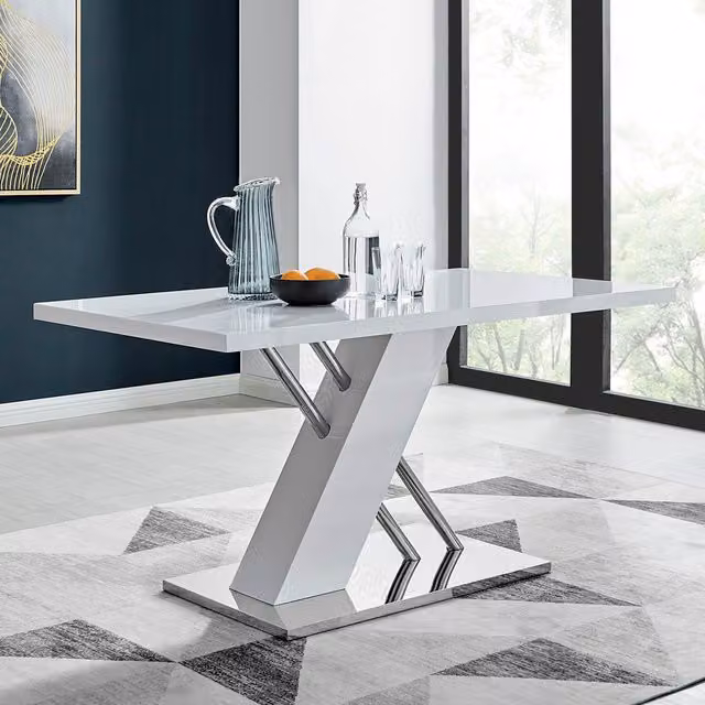 FurnitureboxUK Sorrento White High Gloss Rectangular Dining Table with Stainless Steel X-Frame