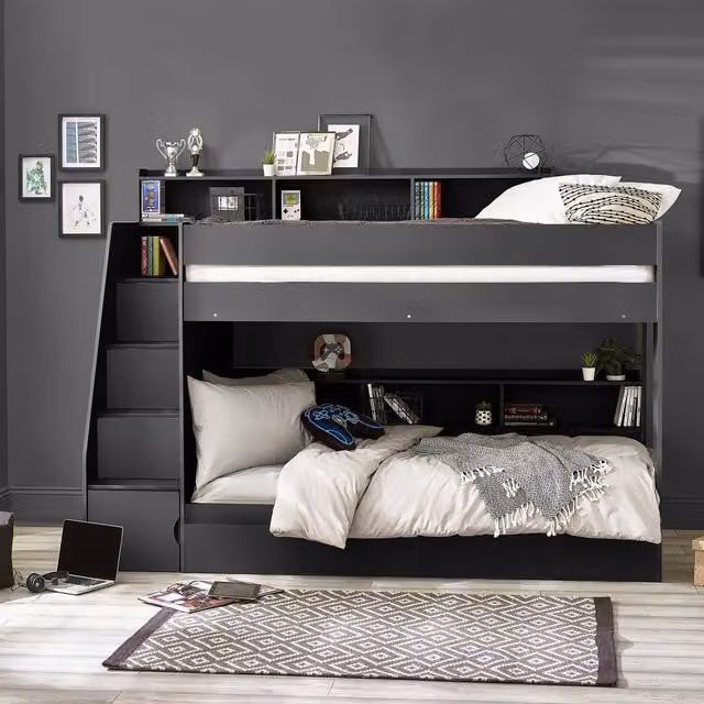 Julian Bowen Camelot Bunk Bed for Children in Anthracite with Stairs and Drawers