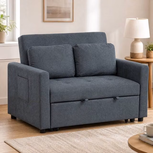 STILVORA 2 Seater Grey Velvet Click Clack Sofa Bed with Solid Wood Frame and Removable Covers