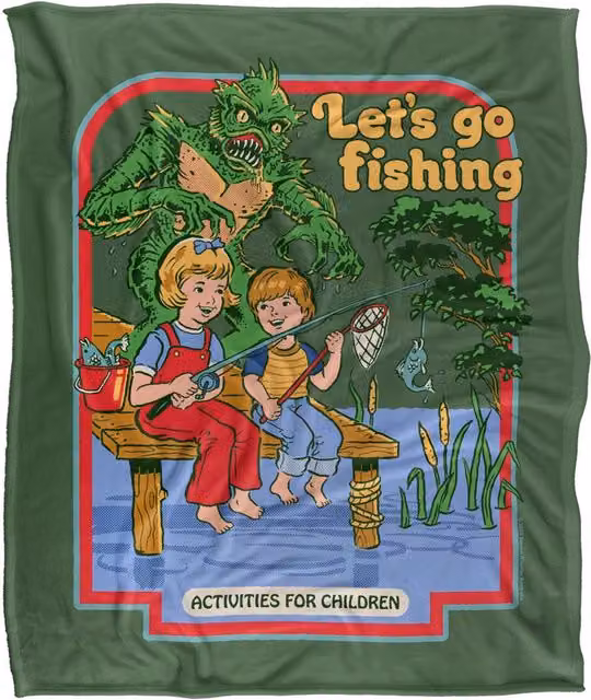 Steven Rhodes Let's Go Fishing Super Soft Fleece Throw Blanket, Multicolour, W/D/H: 152 x 127 cm