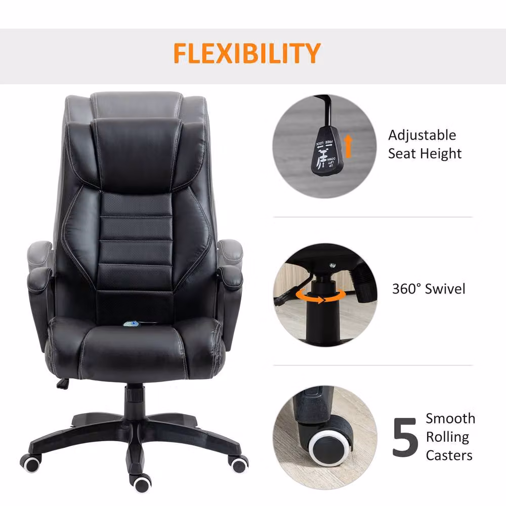 STILVORA Modern Black Synthetic Leather Office Chair with Headrest, Armrests and Swivel Function – 8