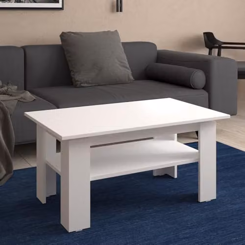 Mobelix Shefa Line Element 900 Coffee Table in White with Open Shelf and Wood Finish – 2