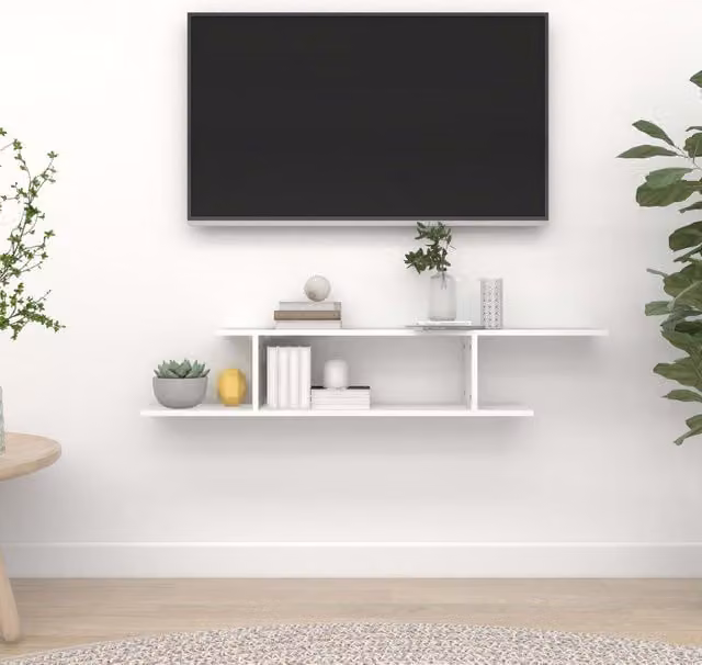 Berkfield Home Wall-Mounted TV Shelf in White, W/D/H: 125 x 23 x 18 cm