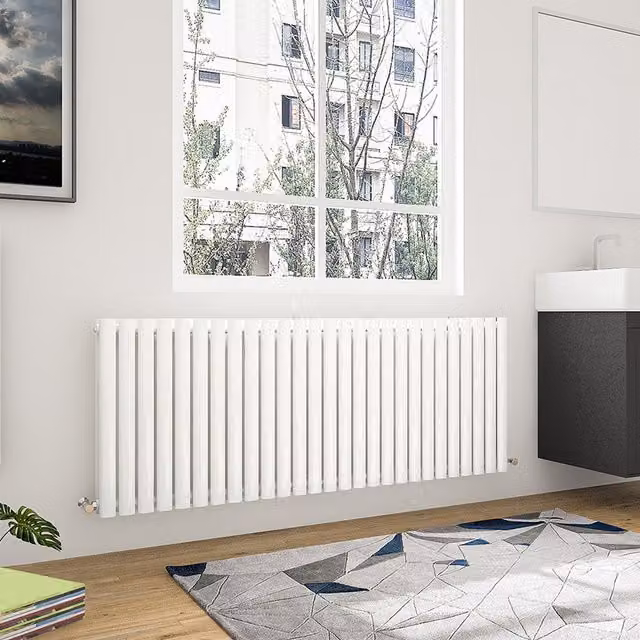 AicaBathroom Horizontal Oval Column Double Steel Radiator in White, W/D/H: 159.3 x 60 x 60 cm