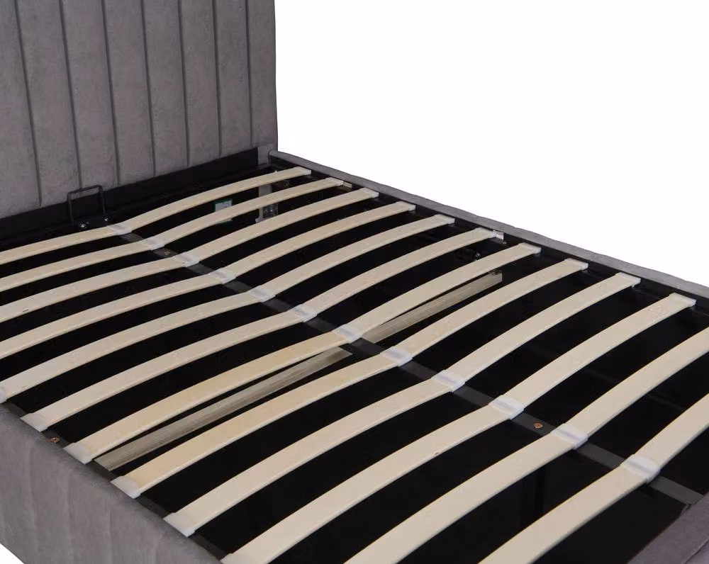 Harmin Luxury Double Ottoman Storage Bed Frame in Dark Grey Fabric, W/D/H: 140 x 200 x 146 cm – 6