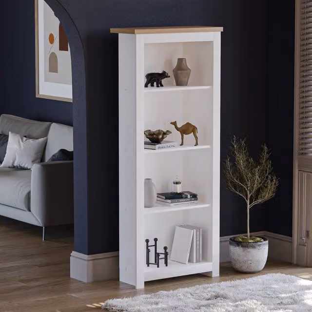 Vida Designs Arlington 4 Tier Modern White Bookcase with Back Panel