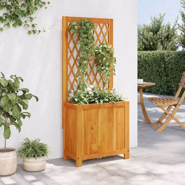 Berkfield Home Brown Acacia Wood Planter with Trellis, W/D/H: 55 x 29.5 x 132 cm