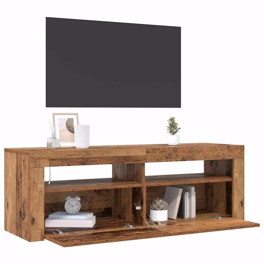 Berkfield Home TV Cabinet with LED Lights in Old Wood Brown, W/D/H: 120 x 35 x 40 cm – 5
