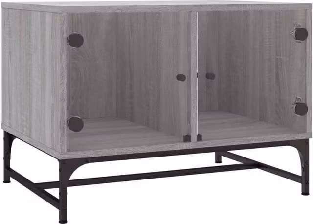 Berkfield Home Coffee Table with Glass Doors in Grey Sonoma, W/D/H: 68.5 x 50 x 50 cm