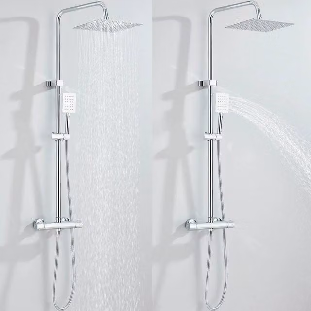 KORVIXA Thermostatic Exposed Shower Mixer in Silver and Chrome