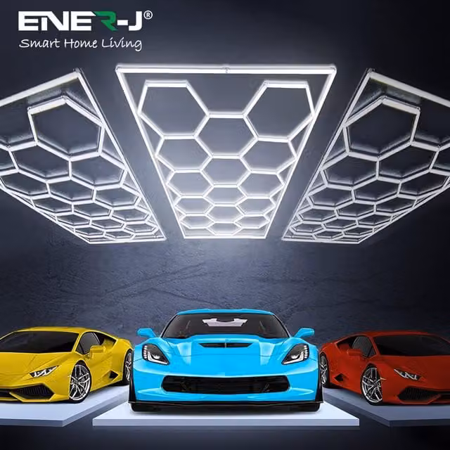 EnerJ Smart 600W Hexagonal Designer Ceiling Light, White, W: 44 cm, D: 2.36 cm, H: 3.81 cm