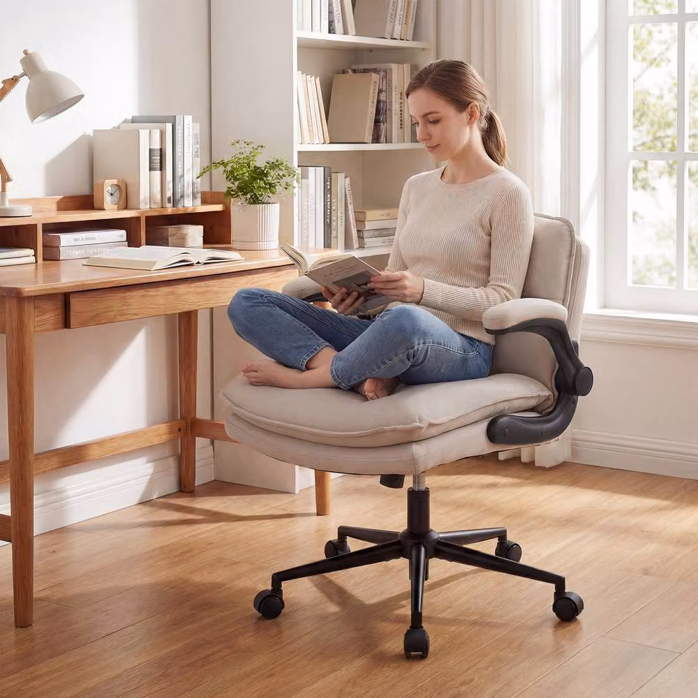 Costway Criss Cross Task Chair with Flip-up Arms and Adjustable Height in Beige – 3