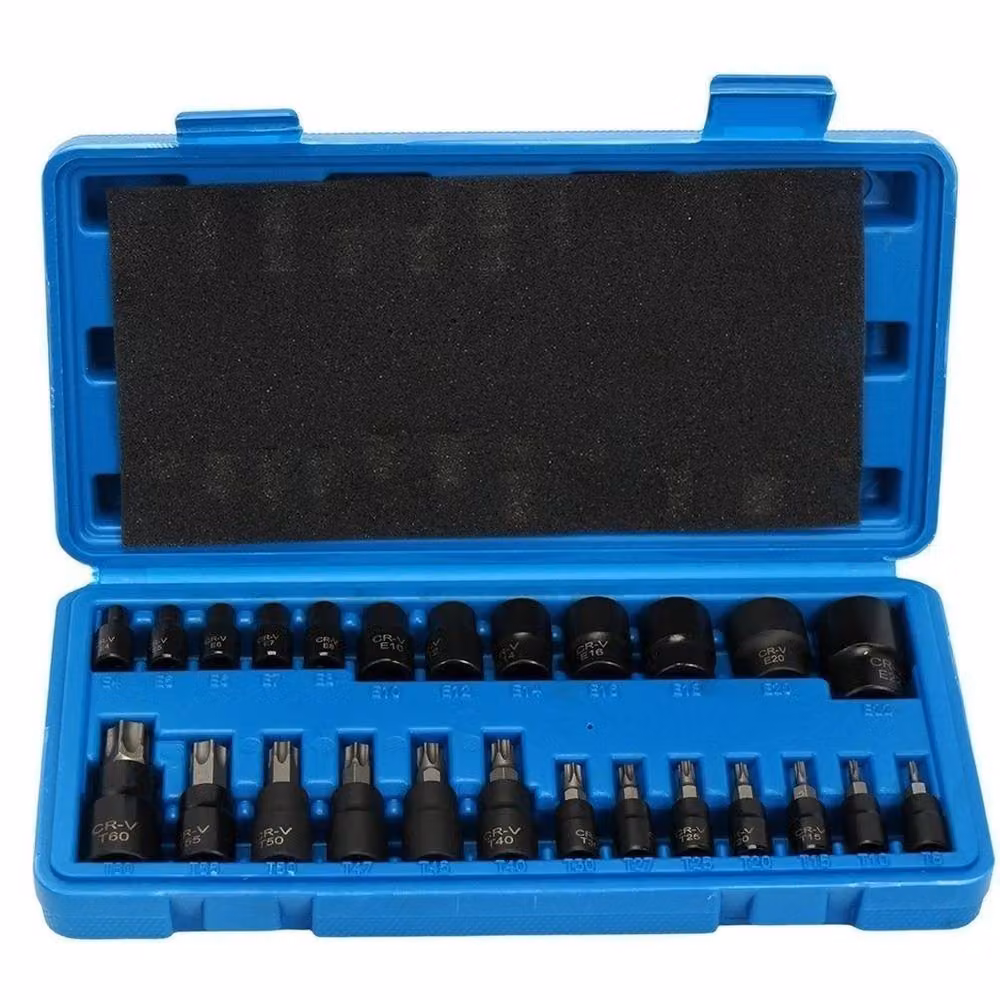 FLAVORA 25-Piece Torx and E-Torx Star Socket Bit Set, Black – 3
