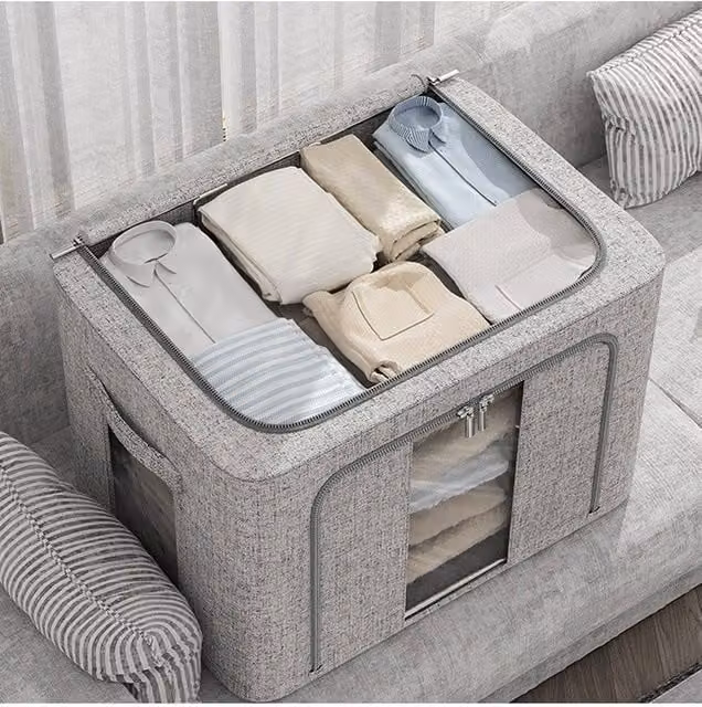 Living and Home Metal Frame Storage Box in Light Grey, W: 100 cm, D: 24 cm, H: 66 cm