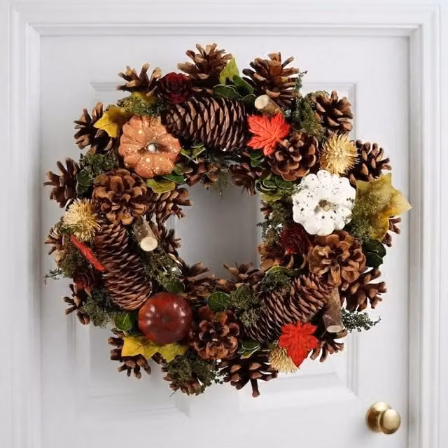 Garden Greatness Harvest Autumn Leaves Pumpkin Wreath in Orange and Multicolour, Diameter: 30 cm
