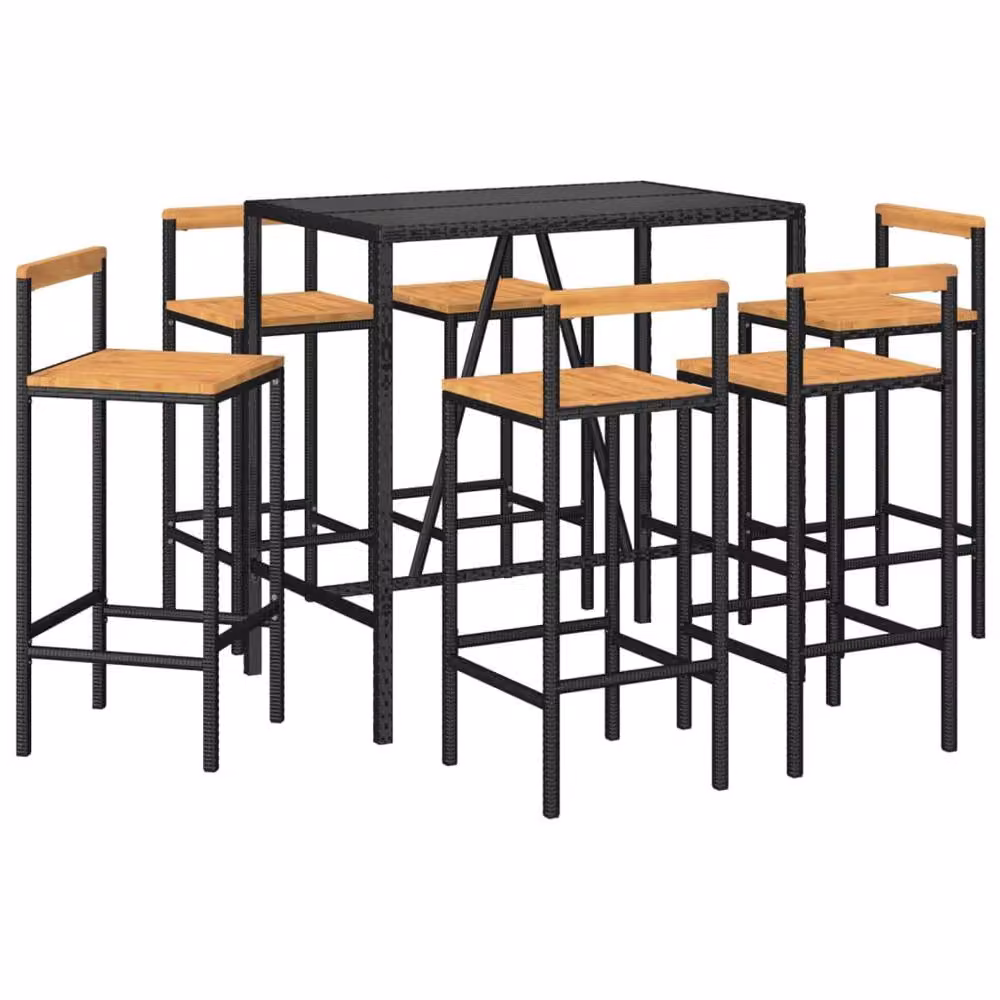 Berkfield Home 7 Piece Garden Bar Set in Black Poly Rattan and Solid Acacia Wood – 3