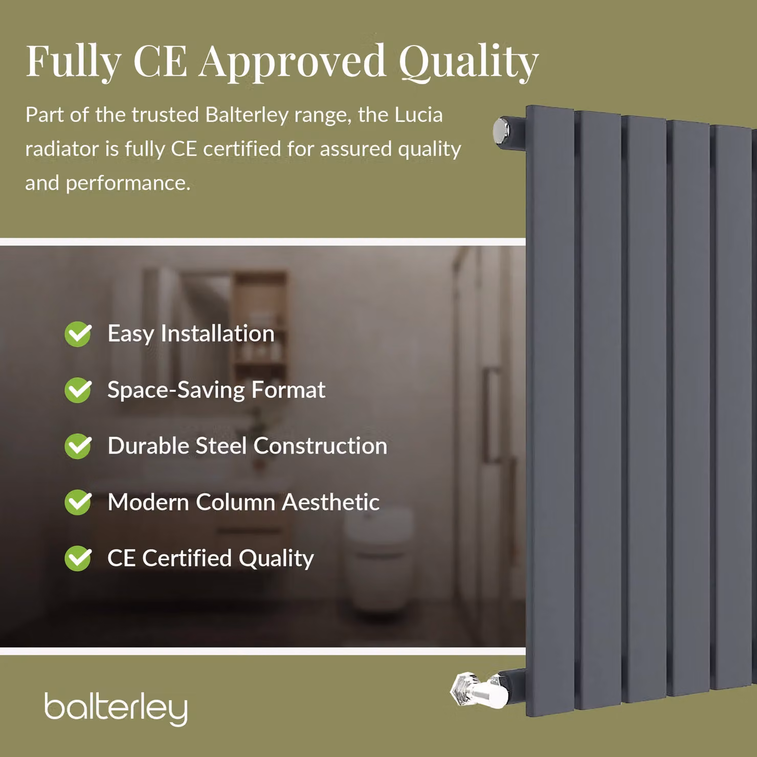 Balterley Lucia Square Horizontal Single Panel Radiator, Grey Anthracite, W: 60.0 cm, H: 58.6 cm – 3