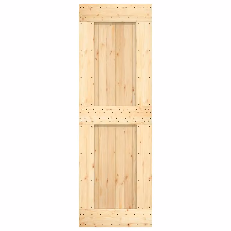 Berkfield Home Modern Sliding Door with Hardware Set, Solid Wood and Steel, Brown, W: 70 cm, H: 210 cm