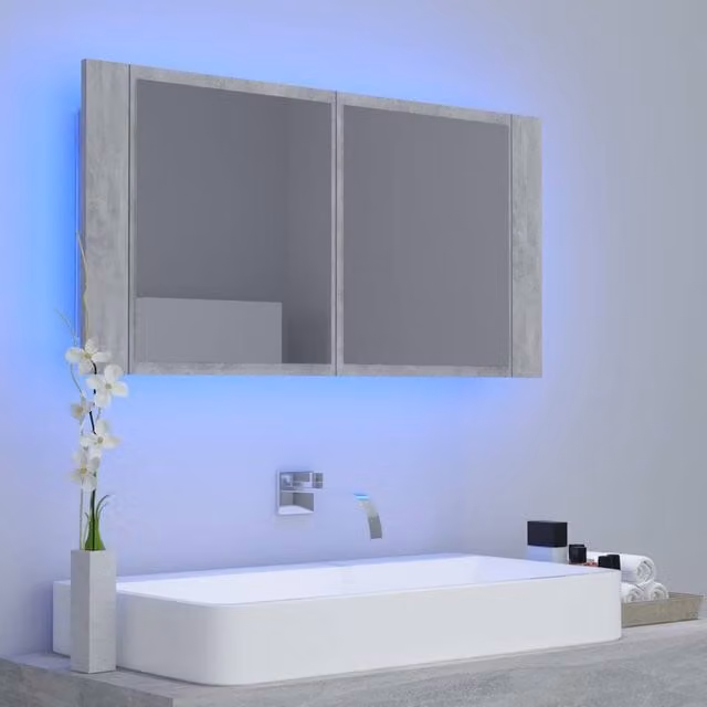 Berkfield Home LED Bathroom Mirror Cabinet in Matt Concrete Grey, W/D/H: 90 x 12 x 45 cm – 1