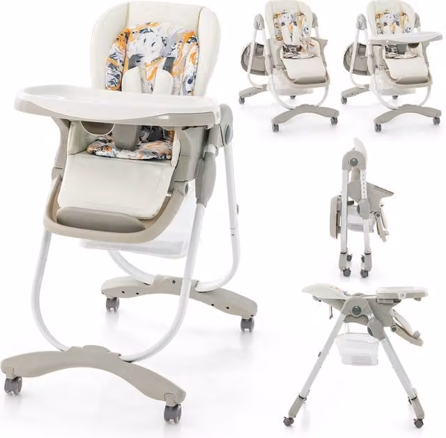 COSTWAY Multifunctional Folding Baby High Chair with Wheels, White