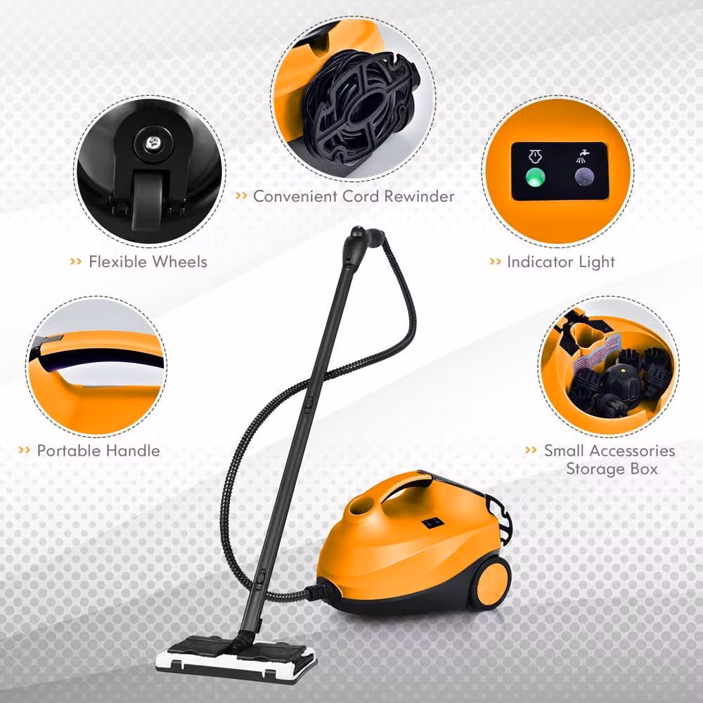 Costway Multipurpose Handheld Steam Cleaner with 1.5 l Tank and 20 Accessories, Orange – 9