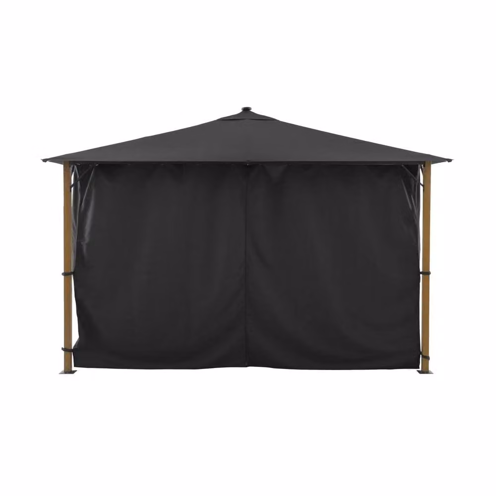 sweeek Aluminum Hip Roof Gazebo with Wood Effect, Curtains and LED in Dark Grey, W/D/H: 400 x 300 x 400 cm – 3