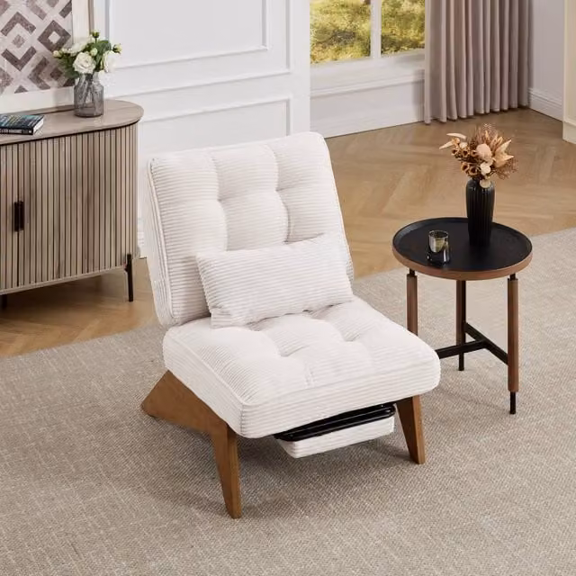 Direct Wicker Adjustable Reclining Chair with Ottoman and Striped Light Beige Upholstery – 1