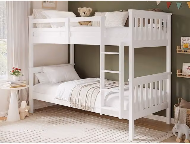 Flair White Lacquered Modern Childrens Bunk Bed